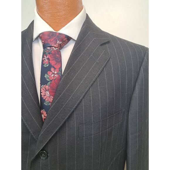 Ermenegildo Zegna Su Misura Pinstripe Blazer Sport Coat Dark Gray 100% Wool 42S